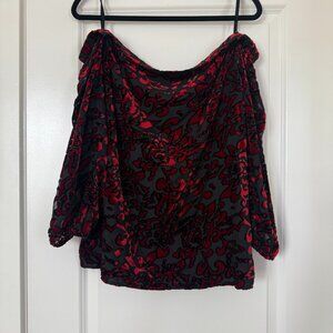 Chicos burn out velvet red black romantic holiday off shoulder 3 XL whimsigoth